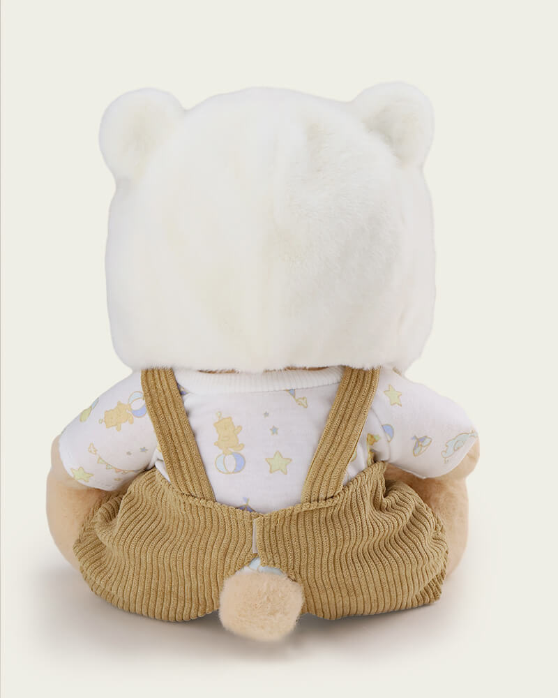 White Mink Hat Brown Overalls Bear | Handmade Jointed Teddy Bear Gift